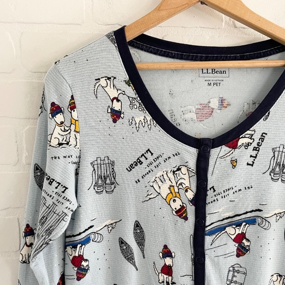 L.L. Bean Women’s Ski Underwear Pajama One piece Novelty print Waffle Blue M - Picture 8 of 14